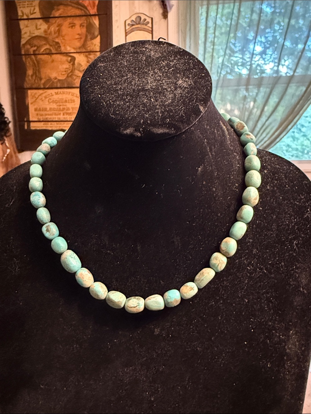 Vintage Navajo, genuine, turquoise chunk necklace with sterling silver closures